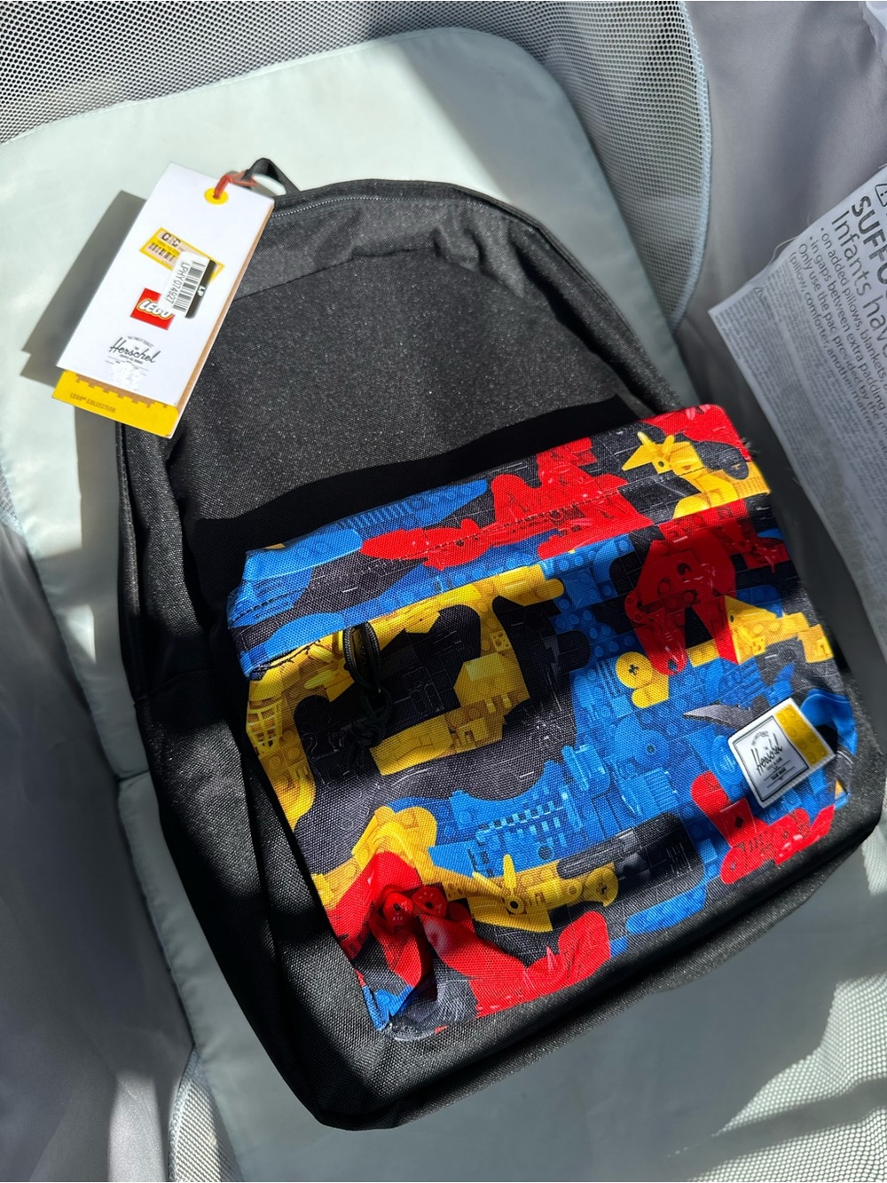 Lego Black Kids Backpack with Red, Blue & Yellow Brick Pocket